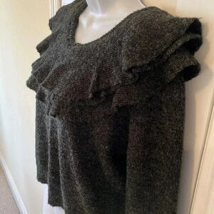 NWT Sweater Wool Blend Women’s Large Gray Cropped New Preppy Ruffle